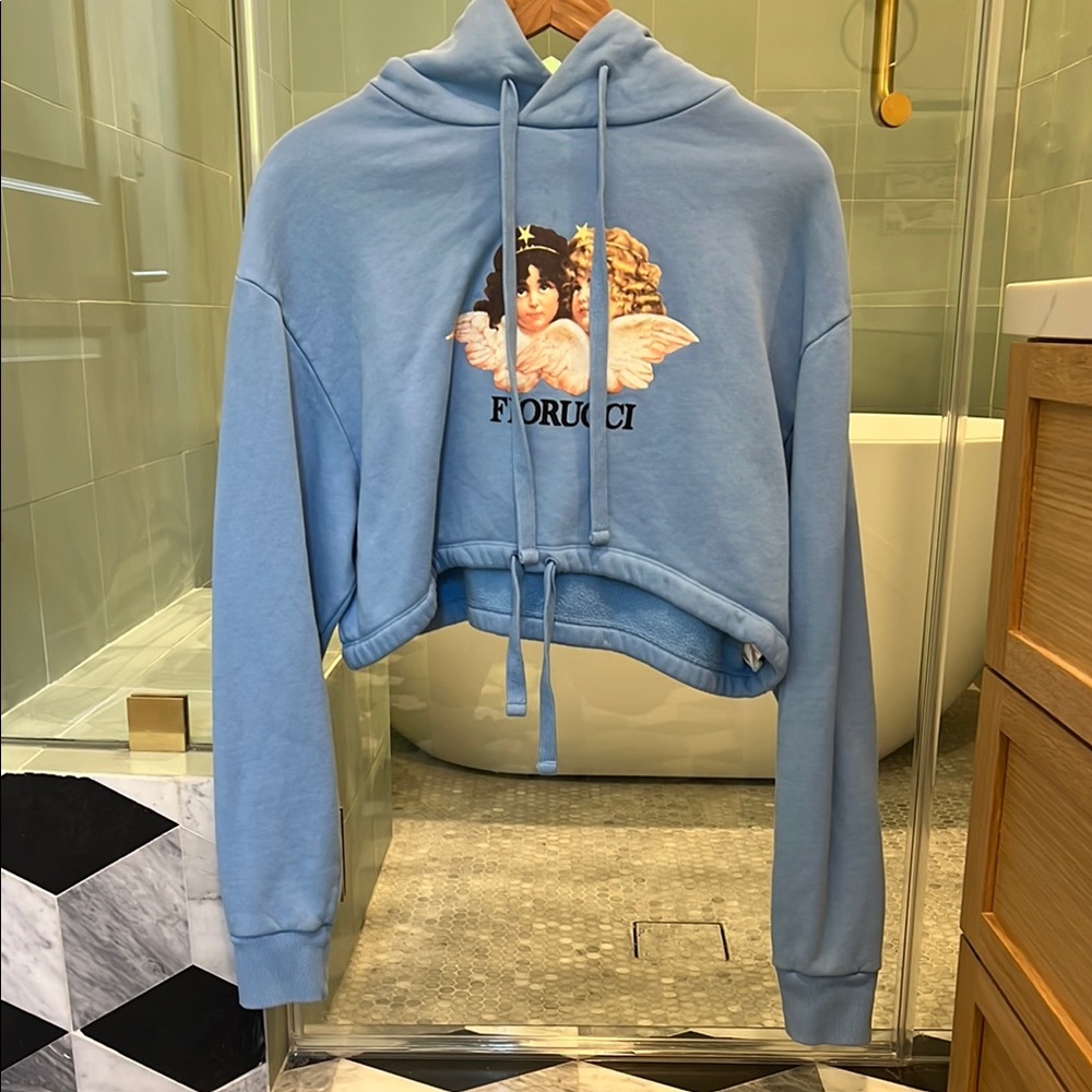 Fiorucci Blue Graphic Cropped Cherub Hoodie